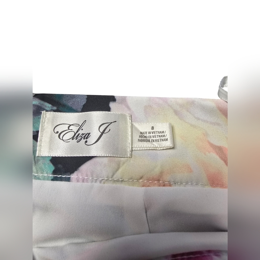 ELIZA J Cream Pink Floral Print Ruffle High Low Taffeta Skirt Sz. 8 NWT - Picture 3 of 11